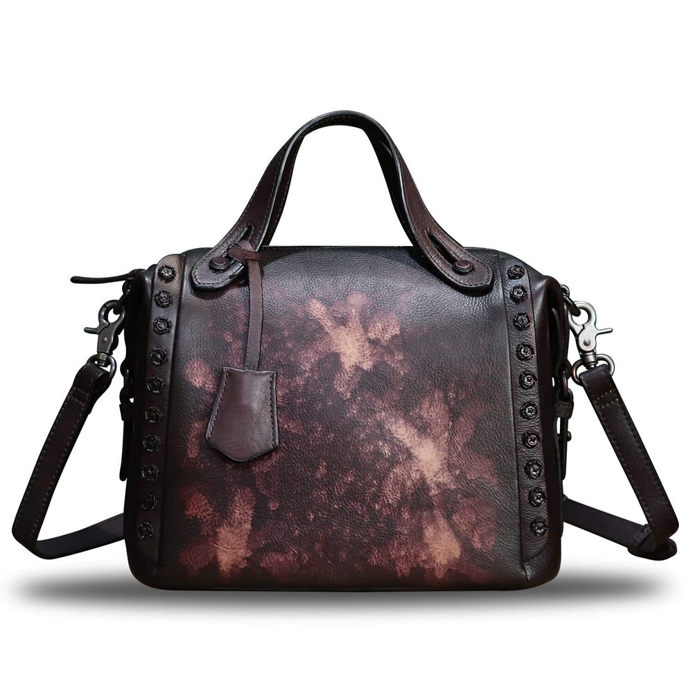 8691 Leather Satchel Handbag Retro Handmade Top Handle Crossbody Shoulder